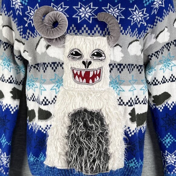 Ugly Christmas Sweater 3D Yeti Mens L Crewneck Beverage Holder By 33Degrees - Picture 8 of 15